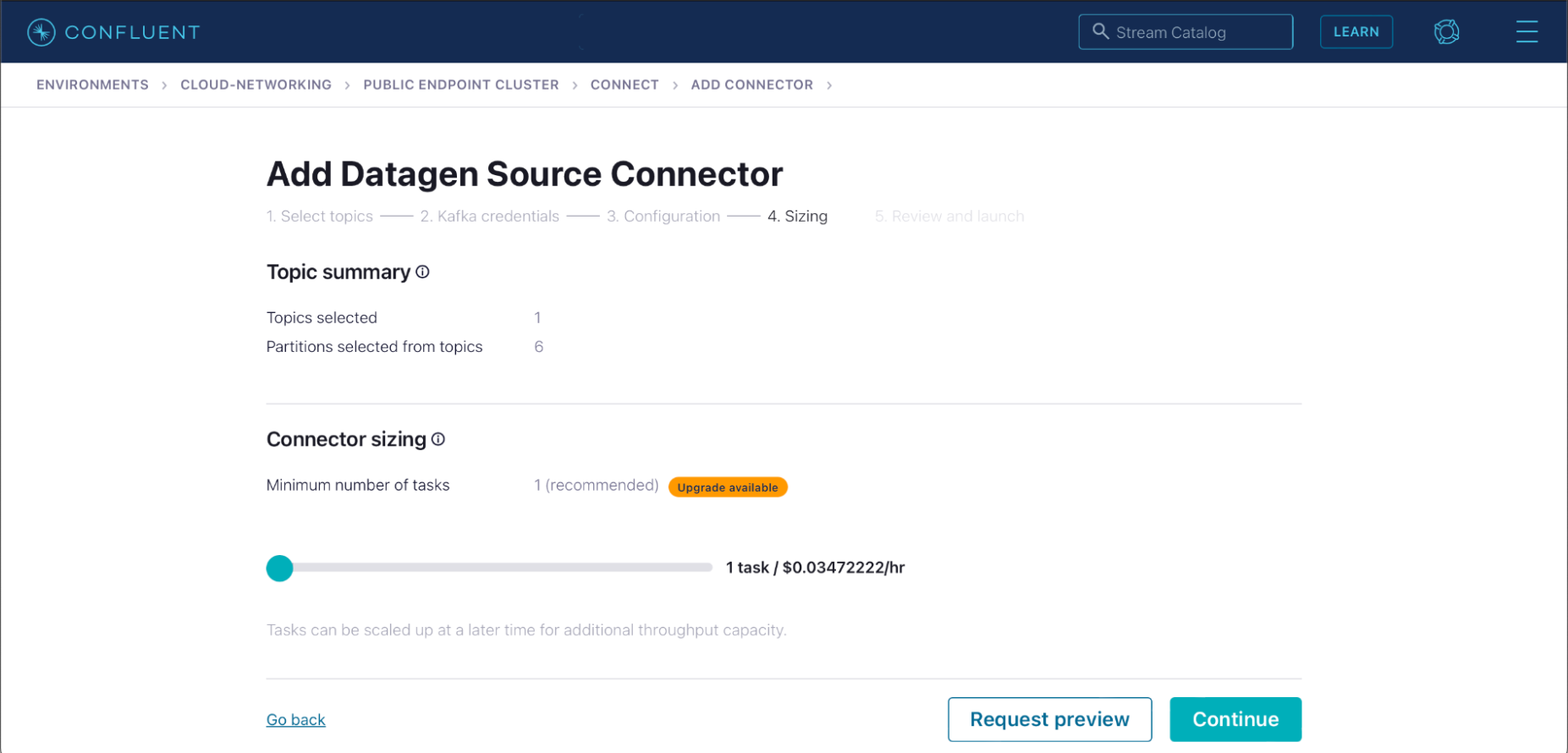 confluent-cloud-networking-datagen-source-connector-topic-summary