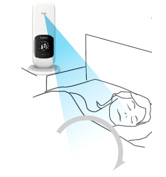 ベッドサイドに置くだけで、電波センサーが、睡眠中の体の動きを検知し