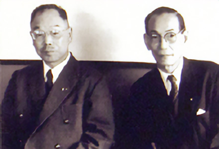 Dr. Katsuzo Nishi (1884-1959), left, with Mr. Tateisi