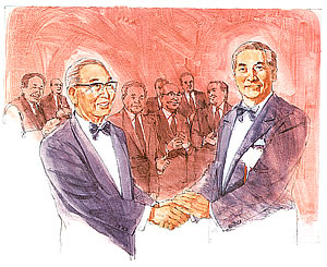 立石一真が会長に就任したイメージのイラスト