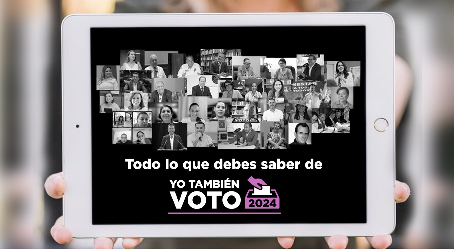 Un collage con todo@s los entrevistad@s del proyecto electoral de Yo También y el texto: Todo lo que debes de saber de Yo también Voto 2024. 
