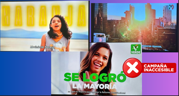 Spots promocionales de los partidos políticos Movimiento Naranja, PRI y Partido Verde que no cumplen con accesibilidad.