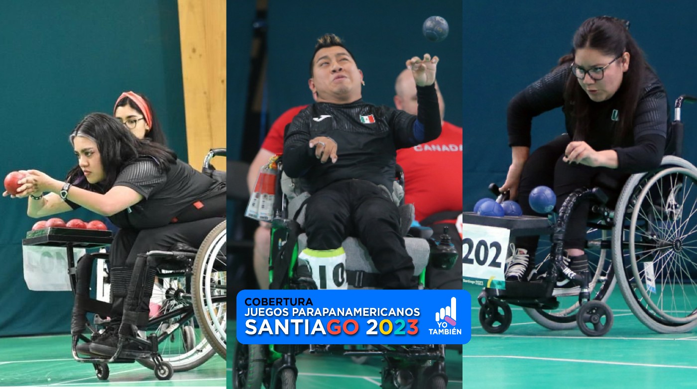 De izquierda a derecha: Karla Manuel (Bronce), Eduardo Sánchez (Oro) y Karina Martínez (Oro) se convierten en un hito de la boccia para México en Santiago 2023.
