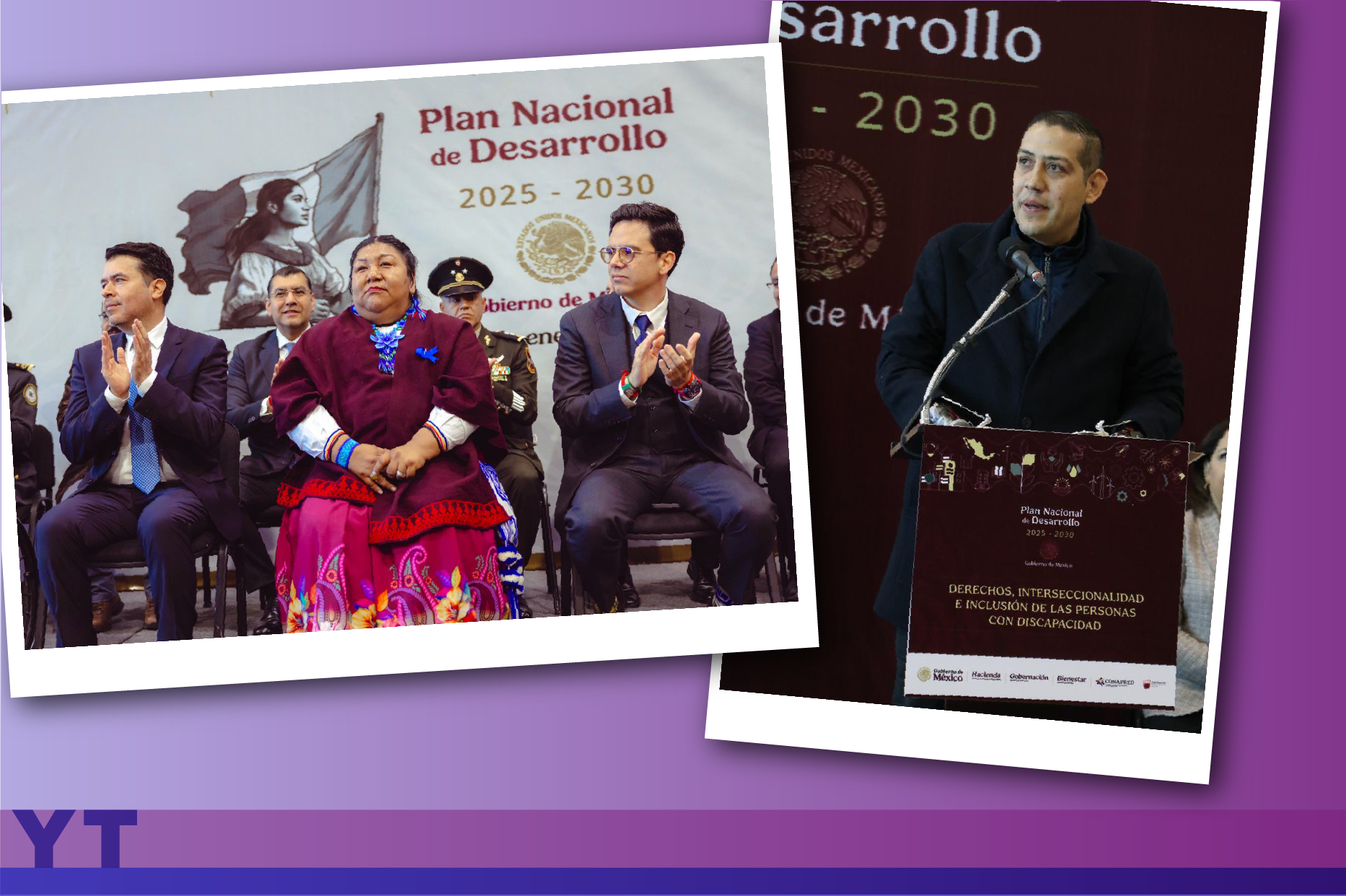 Collage de fotografías del foro sobre discapacidad del Plan Nacional de Desarrollo, del lado derecho Pedro Ortega hablando desde el estrado