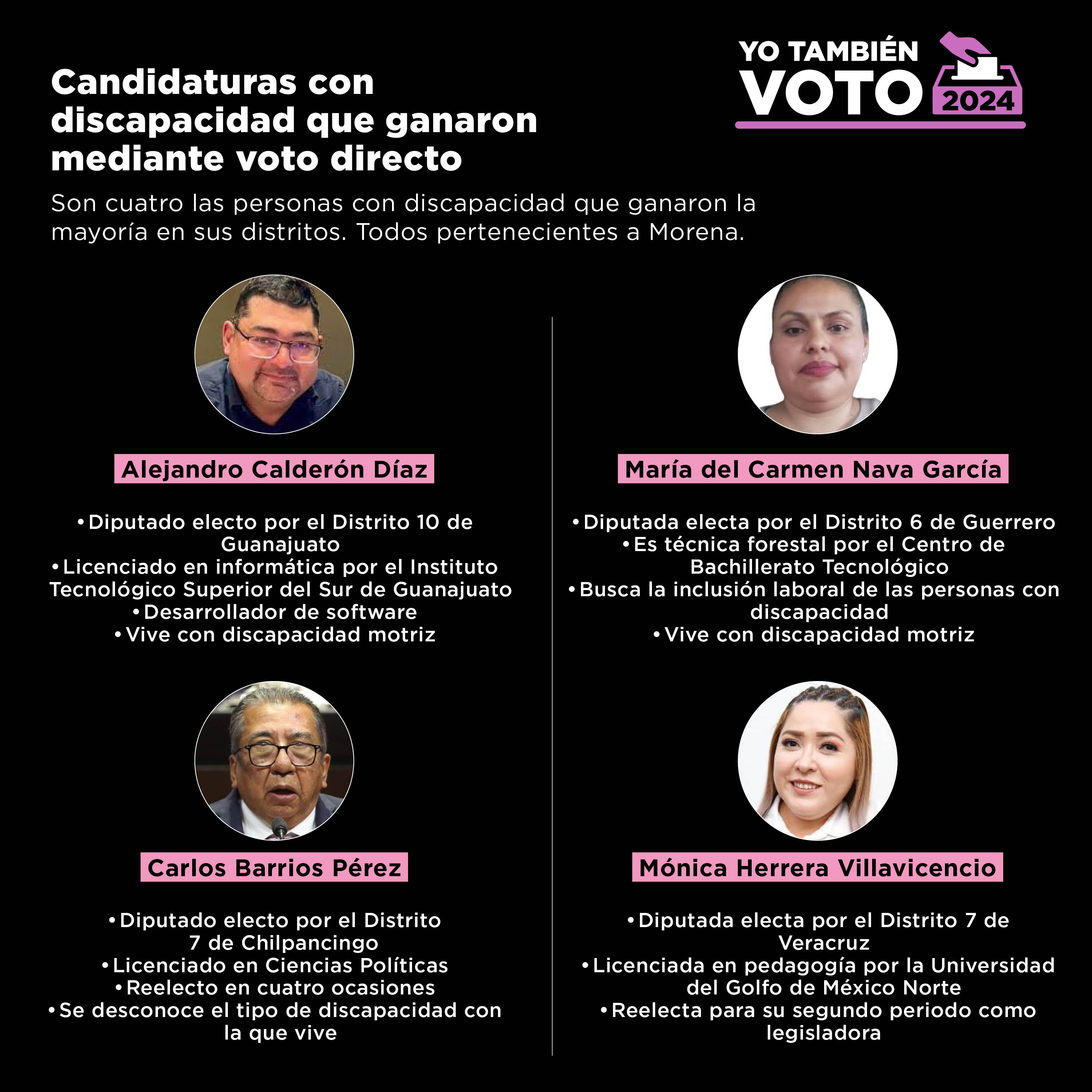 Lista de personas con discapacidad postuladas por cada partido como candidatas durante las elecciones 2024