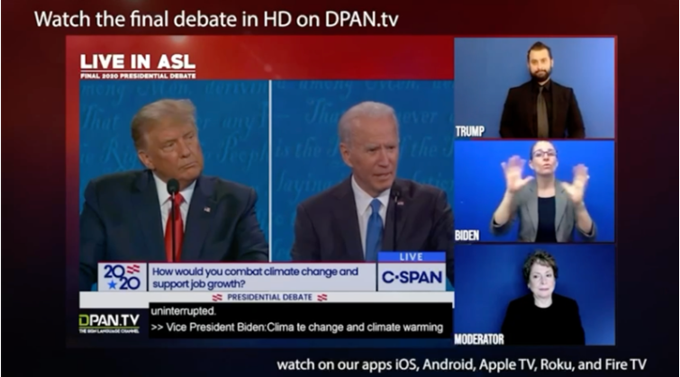 Ejemplo de uso de intérpretes de Lengua de Señas durante debate de Estados Unidos.
