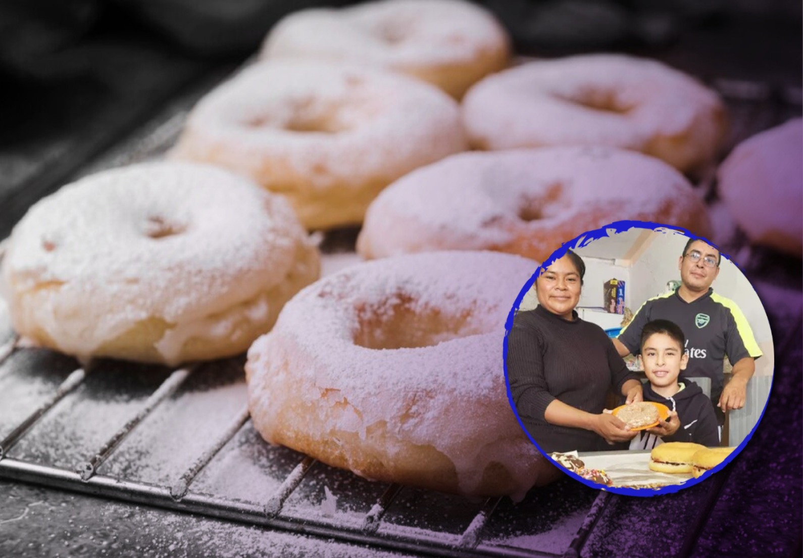 Fotografía de unas donas. En un círculo a la derecha la familia Martínez.