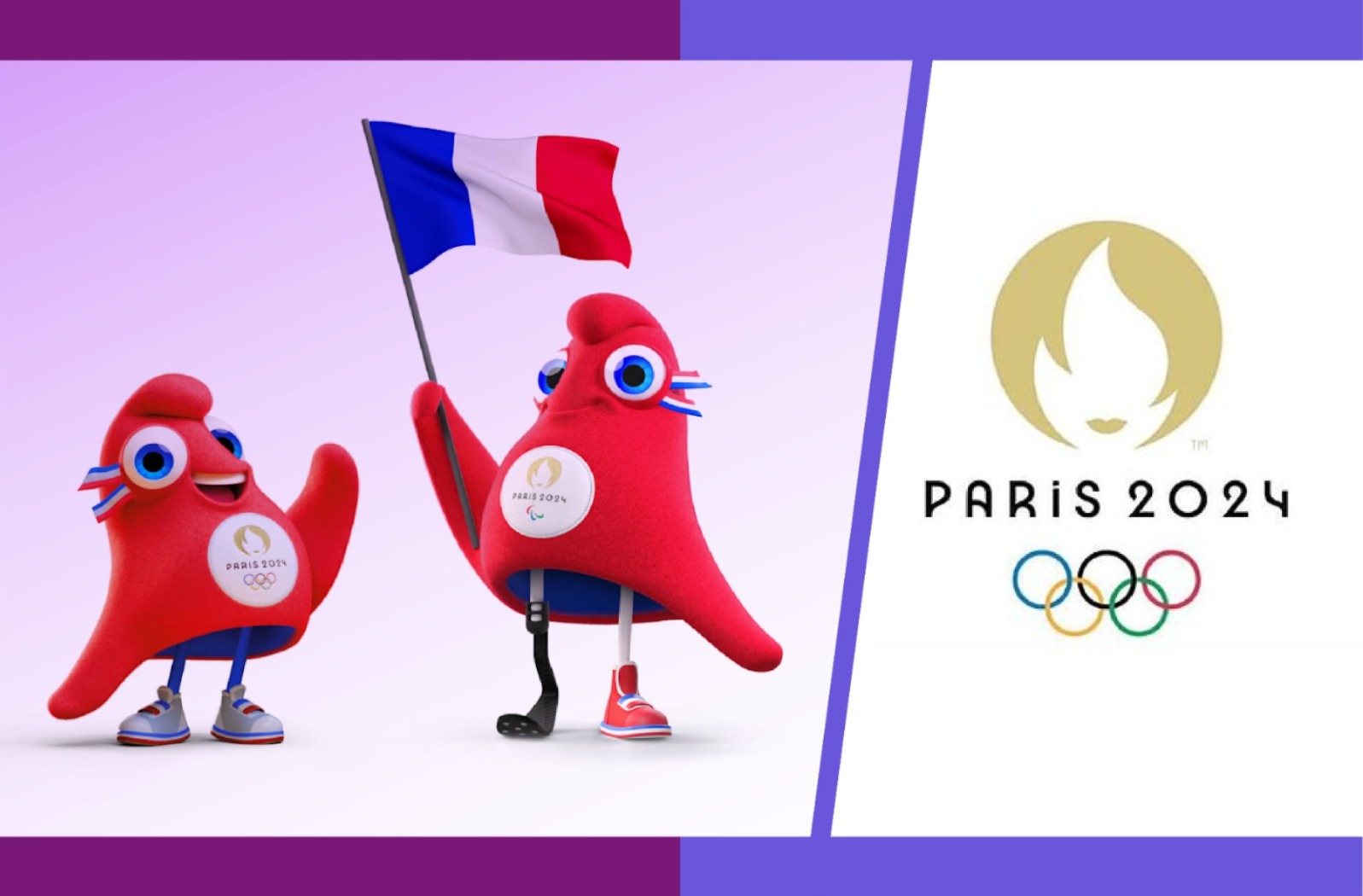 Dos Phryge, mascota de París 2024. El de la derecha tiene una prótesis en la pierna.