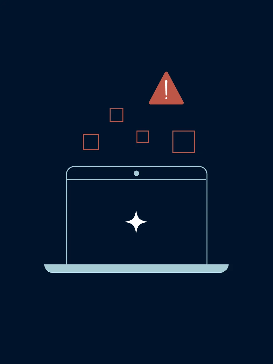 Illustration of a laptop with the AI icon and an error message