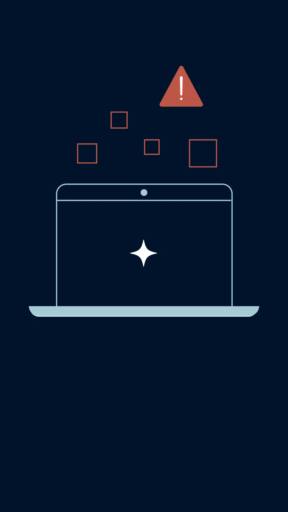 Illustration of a laptop with the AI icon and an error message