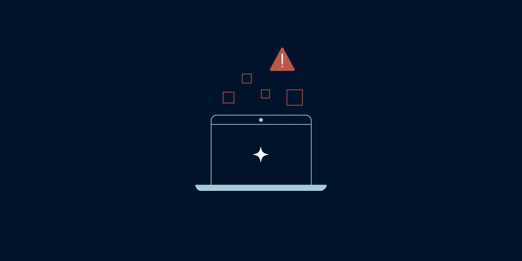 Illustration of a laptop with the AI icon and an error message