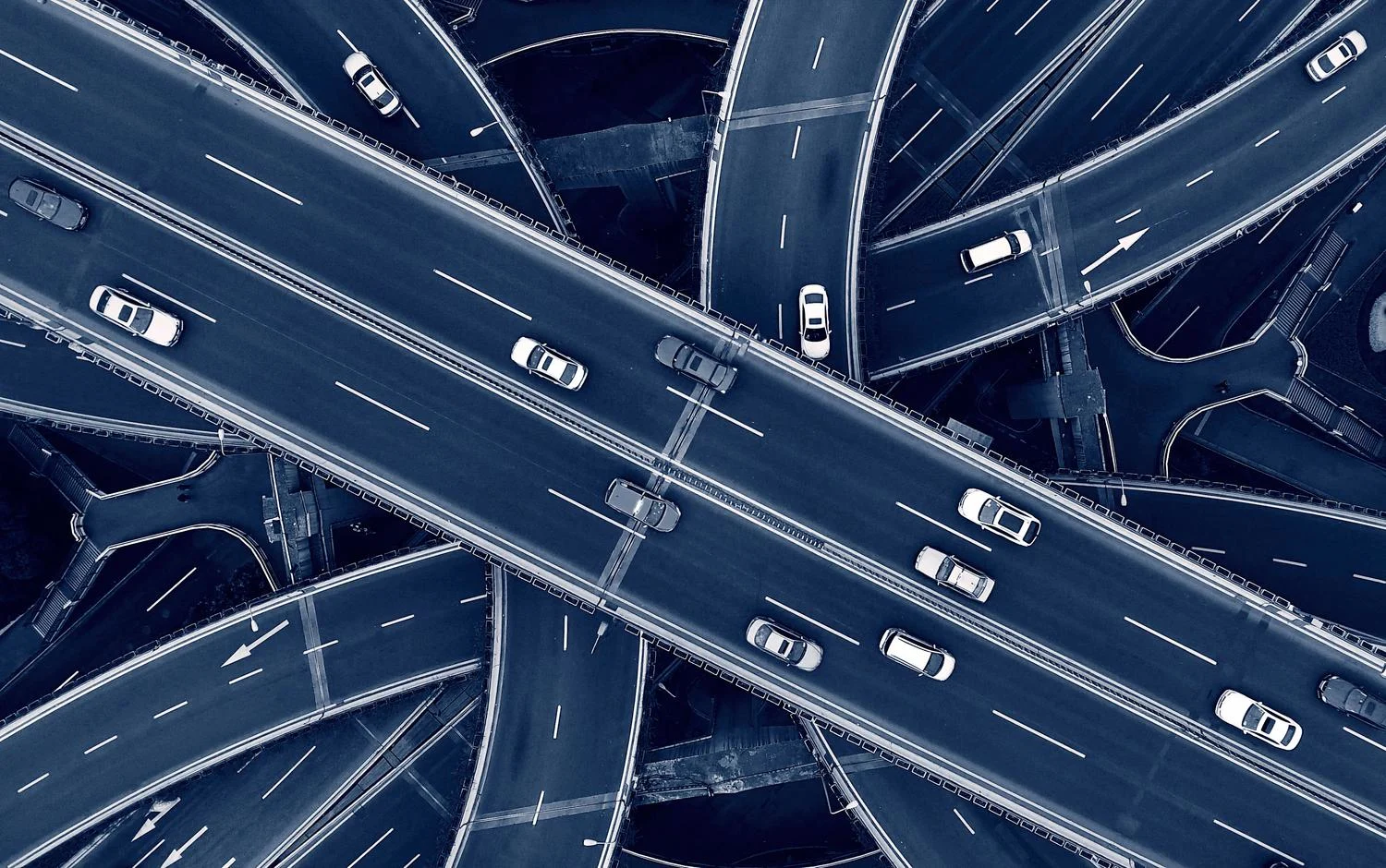 Cars in traffic on multi level intersection