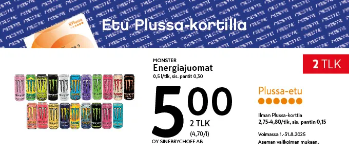 Plussa-etu Monster energiajuomat