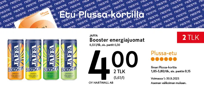 Plussa-etu Jaffa booster energiajuomat