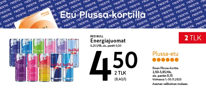 Plussa-etu Redbull energiajuomat