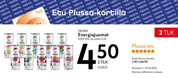 Plussa-etu Celsius energiajuomat