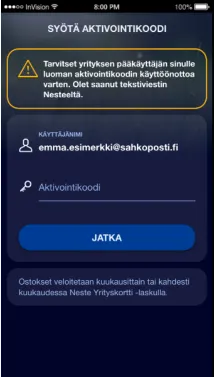 Screenshot Mobiilimaksun käyttöönotosta