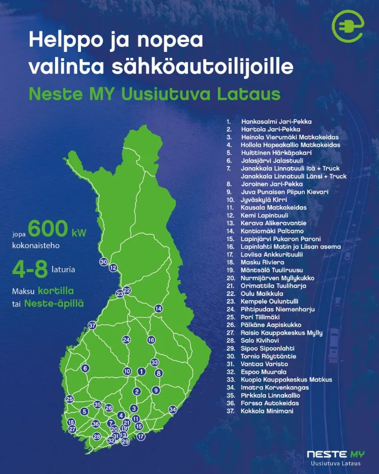 Neste MY Uusiutuva Lataus -kartta