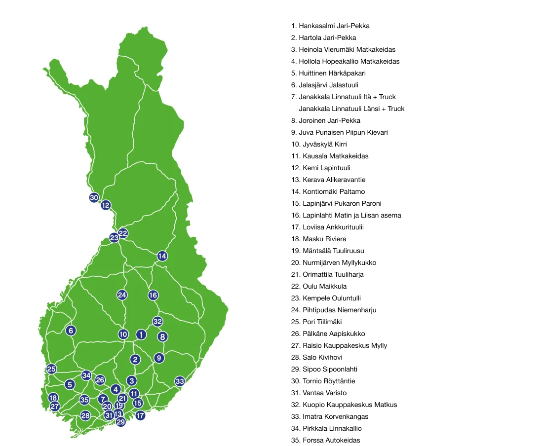 Neste MY Uusiutuva Lataus -asemat kartalla