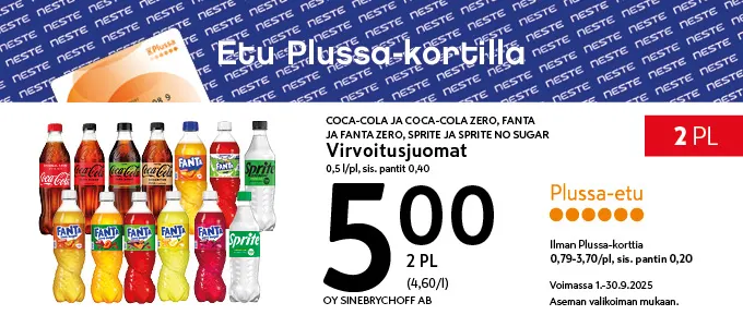 Plussa-etu Cocacola, Sprite yms virvoitusjuomat