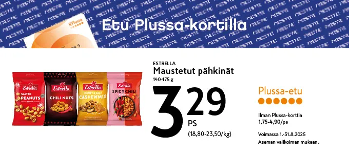 Plussa-etu Estrella maustetut pähkinät