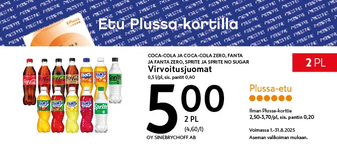 Plussa-etu Cocacola yms virvoitusjuomat