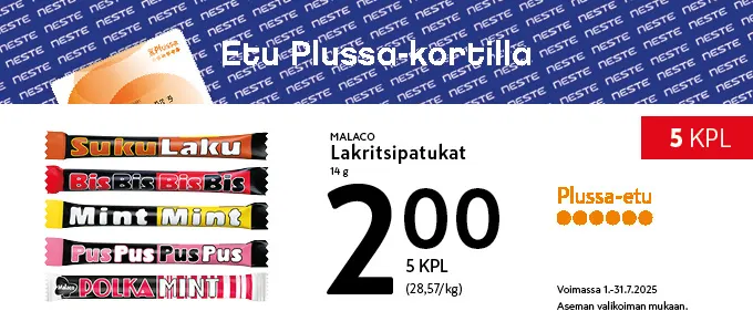 Plussa-etu Malaco lakritsipatukat