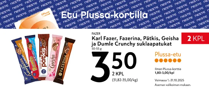 Plussa-etu Fazer Crunchy suklaapatukat
