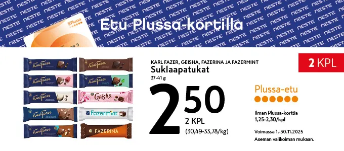 Plussa-etu Fazer suklaapatukat