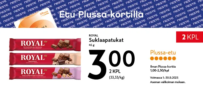 Plussa-etu Royal suklaapatukat