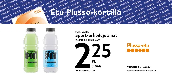 Plussa-etu Hartwall Sport urheilujuomat