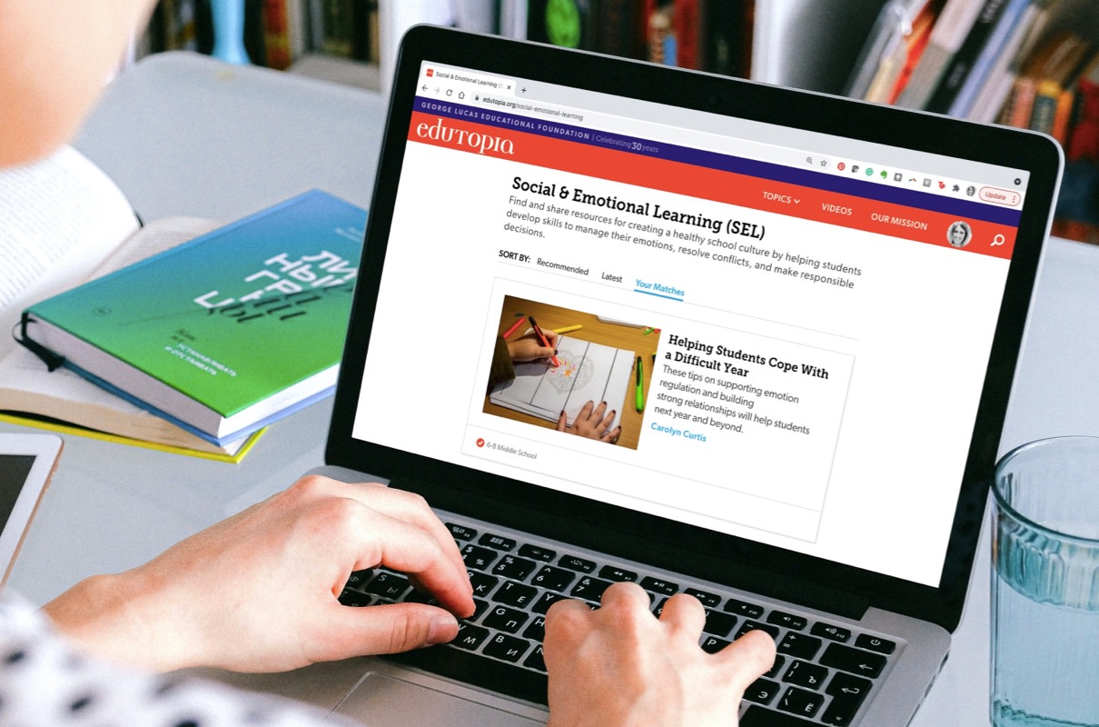 Edutopia website featuring matching content based on personalization settings