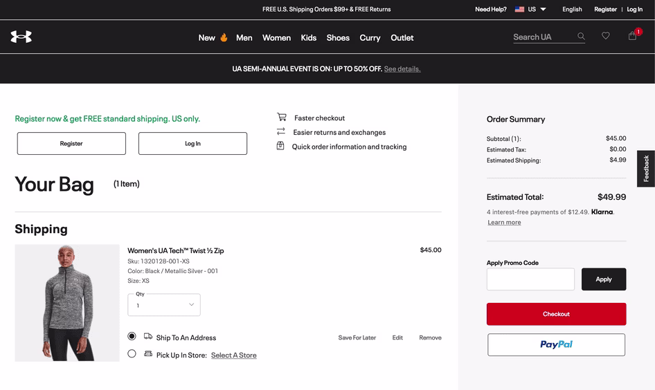 [visual] The UnderArmour shopping cart page design