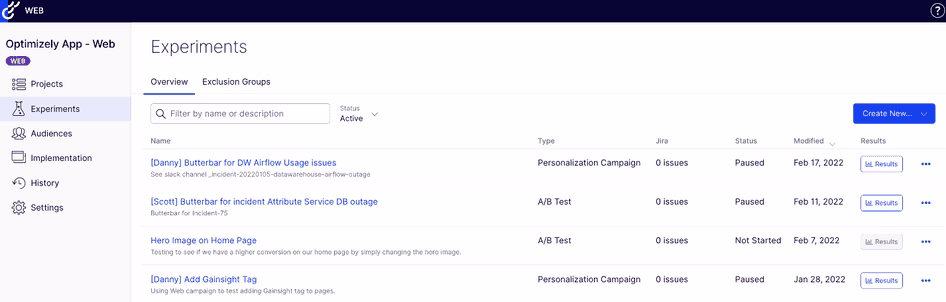 [Visual] Optimizely dashboard