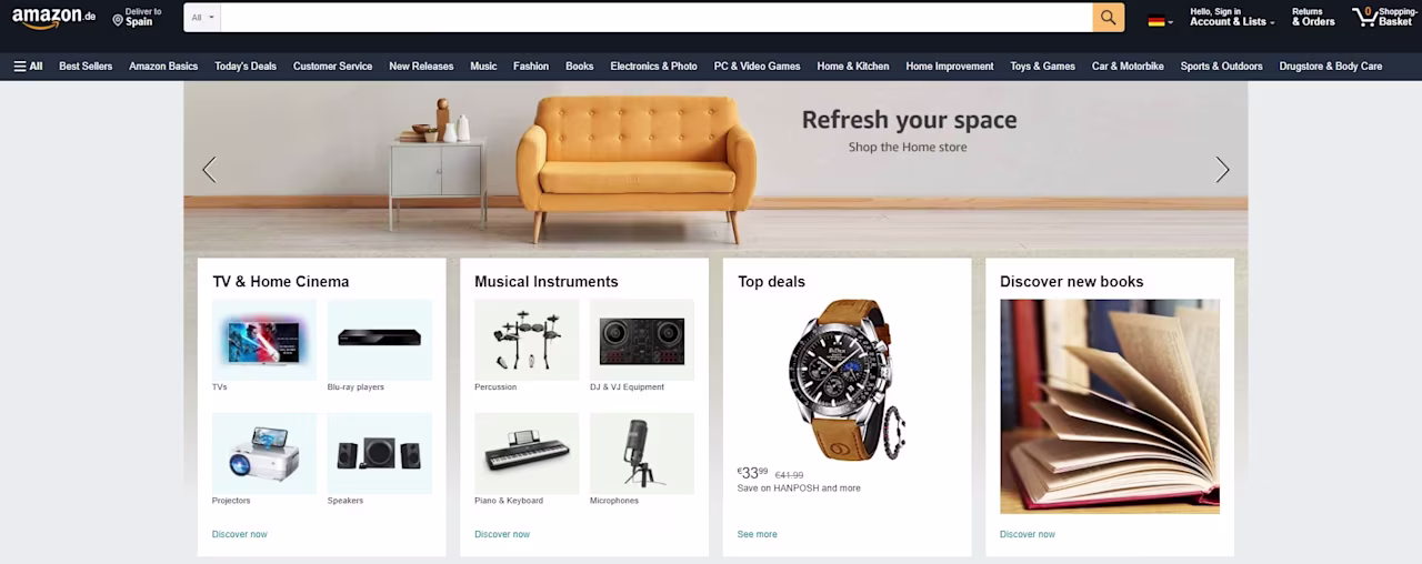 Amazon e-commerce homepage