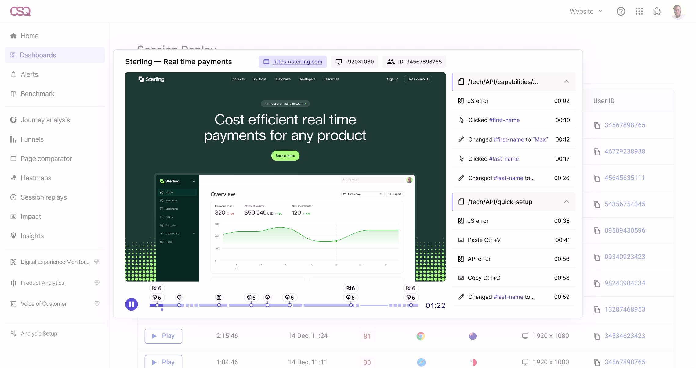 Visual - Session Replays Dashboard