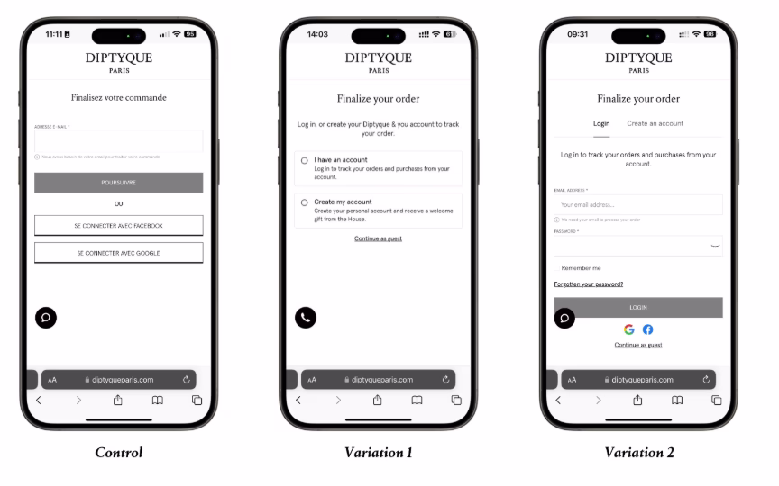 Customer Story - Diptyque - AB Test Screenshots