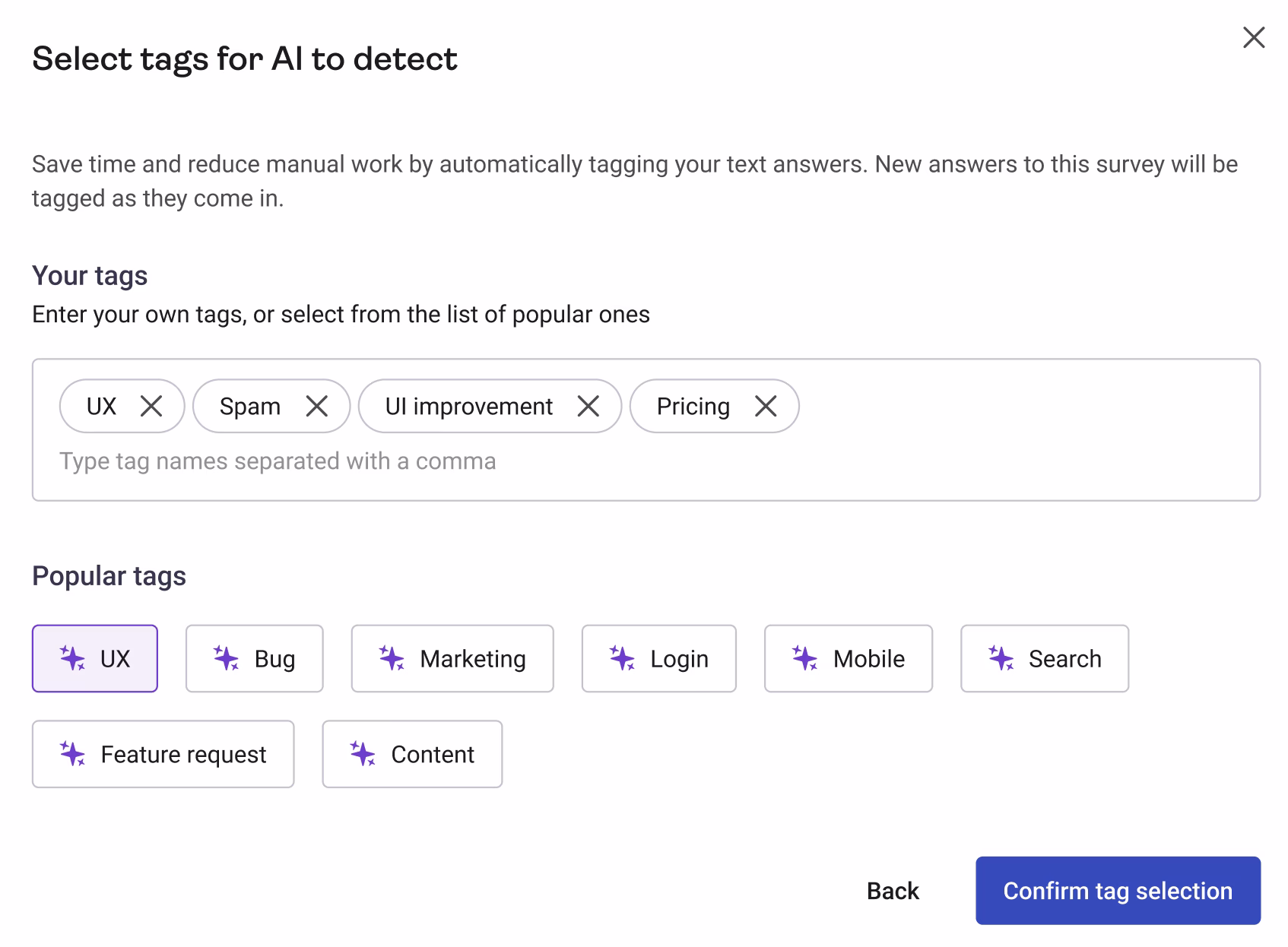 [visual] Contentsquare’s AI survey response tagging feature in action 