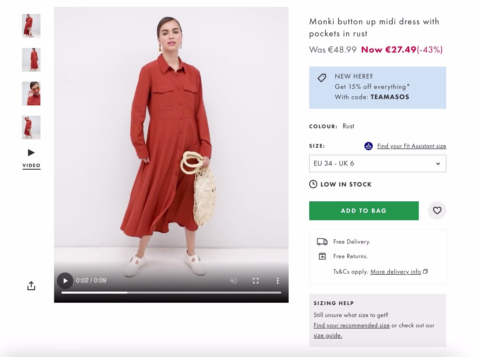 Screenshot of ASOS Video Catwalk feature showing model in an orange dress