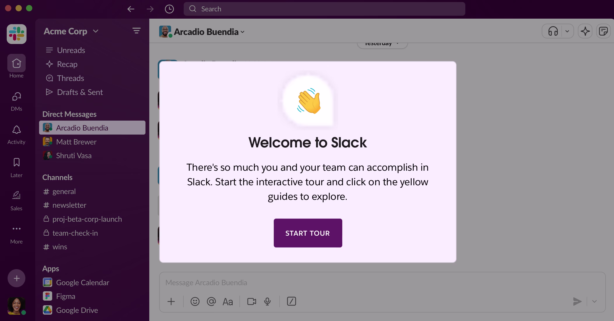 [visual] Slack’s compelling microcopy tells users how to fill in each field, while popups help users explore its features