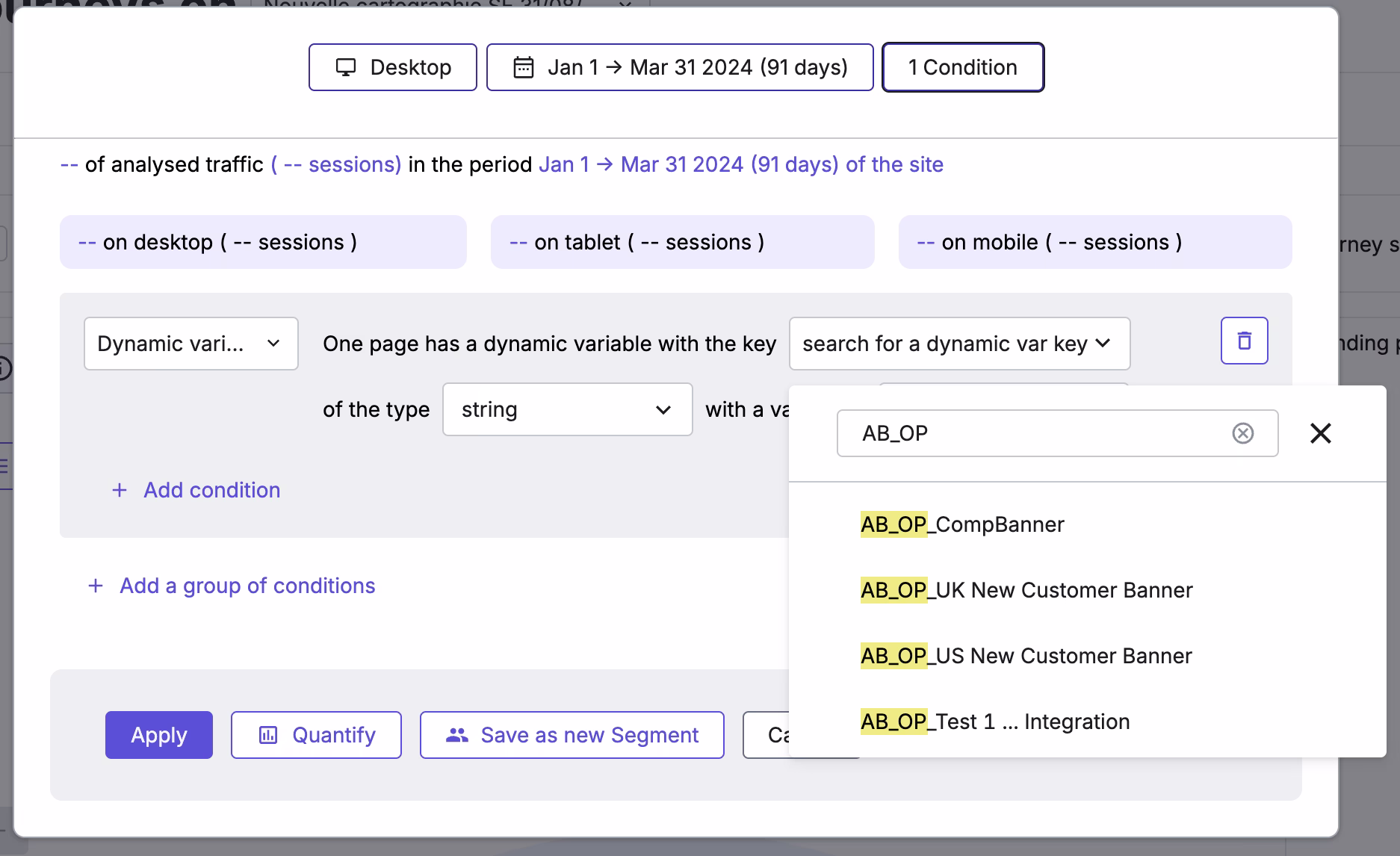 [Product screenshot] Optimizely segmentation