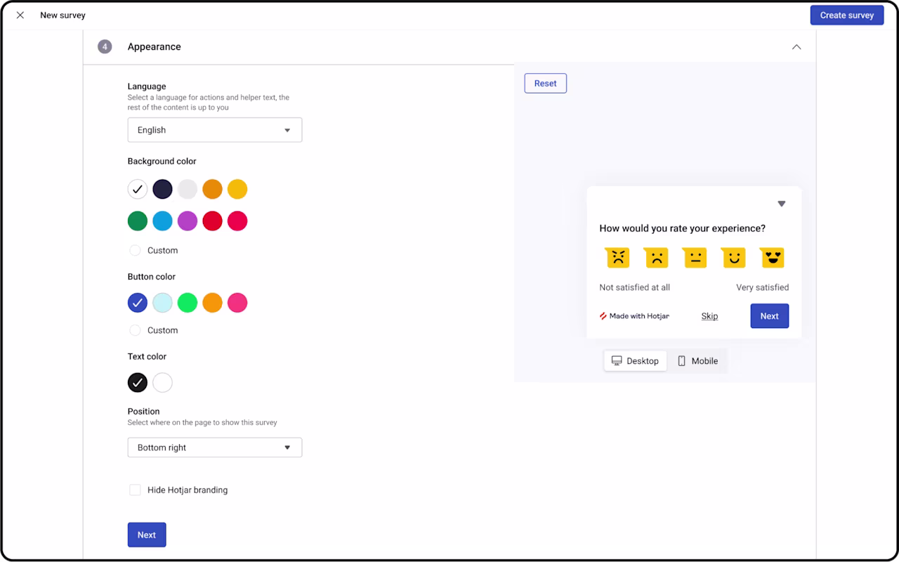 [Visual] Create a survey > appearance