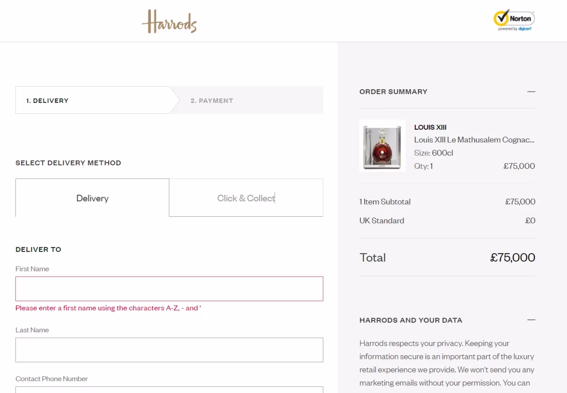 [Visual] Harrods error message