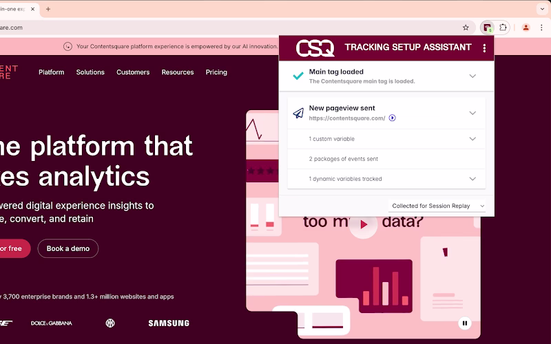 [visual]Use the Contentsquare Tracking Setup Assistant to check the configuration of the main tag and monitor pageviews