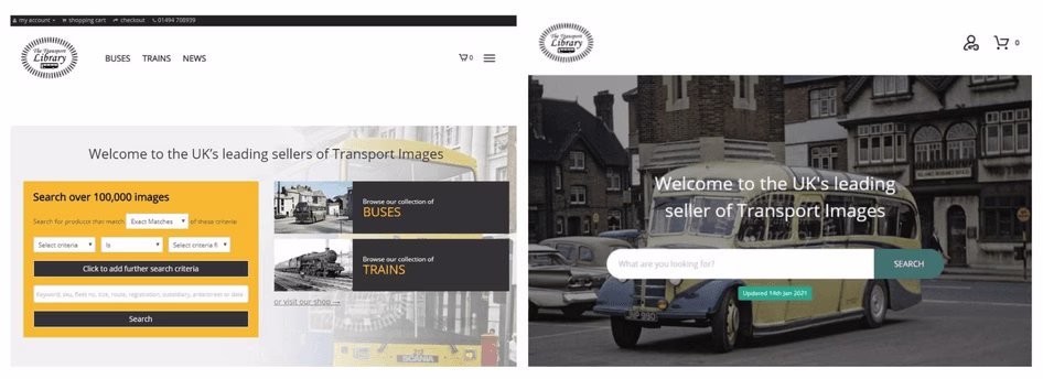 Customer story - Nerdcow - Image 1 (Transport Library before/after search function)