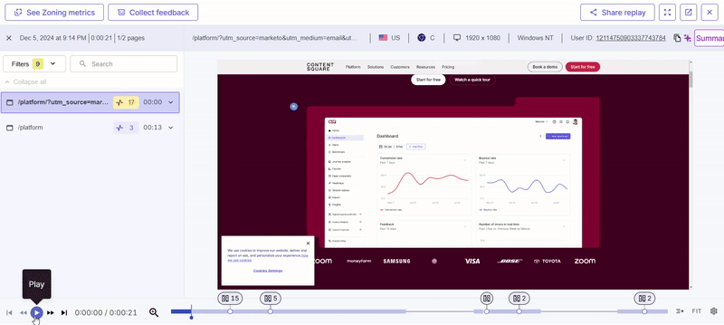 [Visual] [GIF] Contentsquare’s Session Replay tool in action