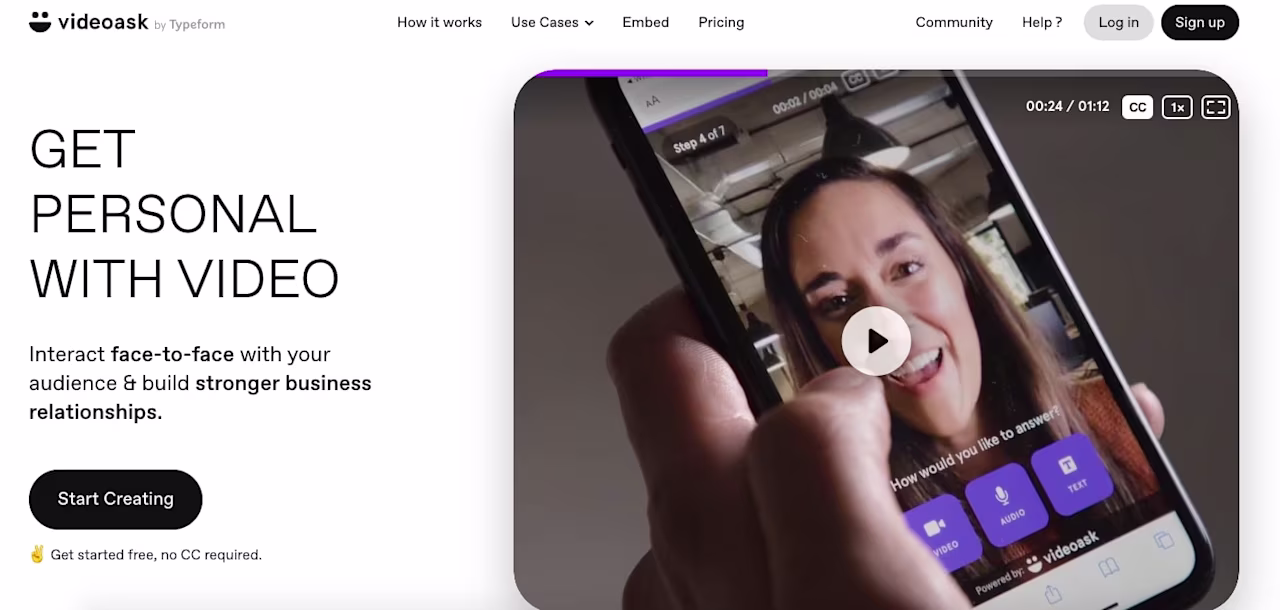 Screenshot of VideoAsk-s streamlined hero section