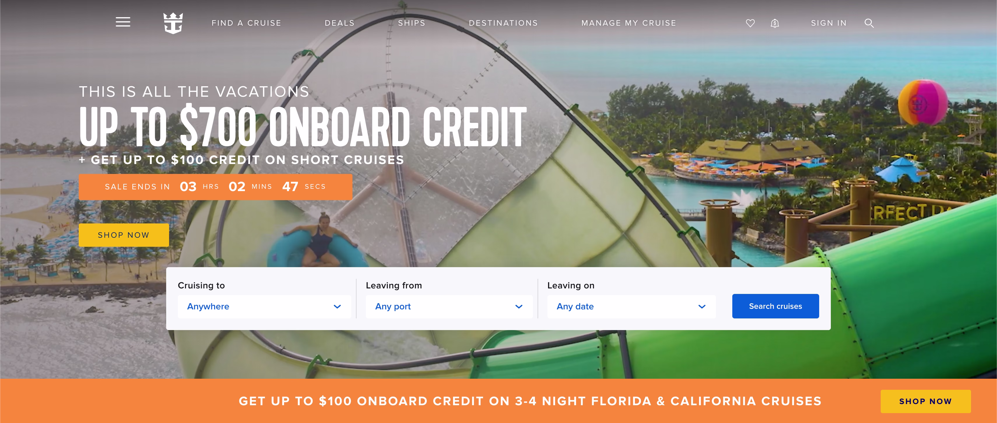 Royal Caribbean website screenshot