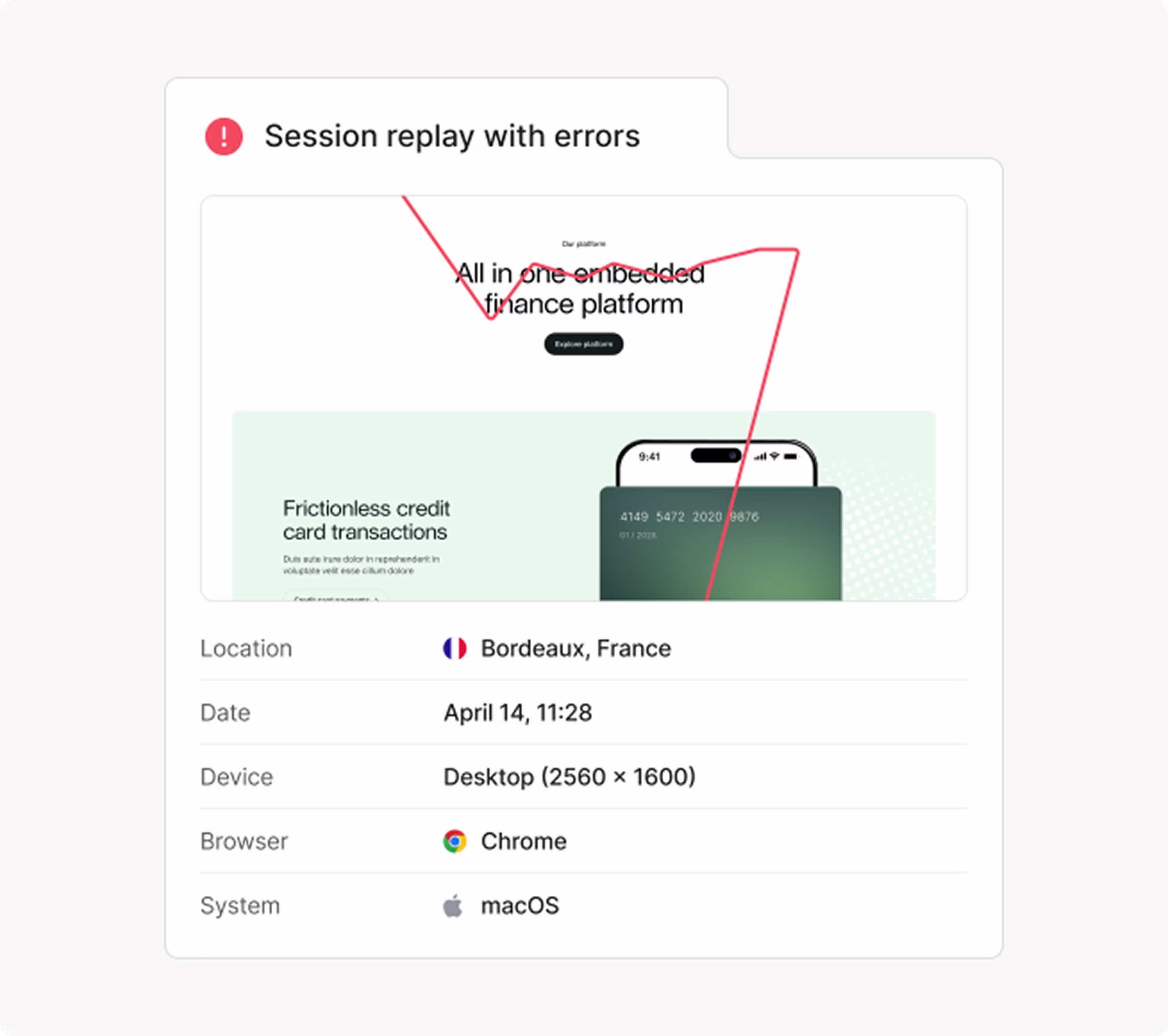 Session Replay with Errros - Grey Background