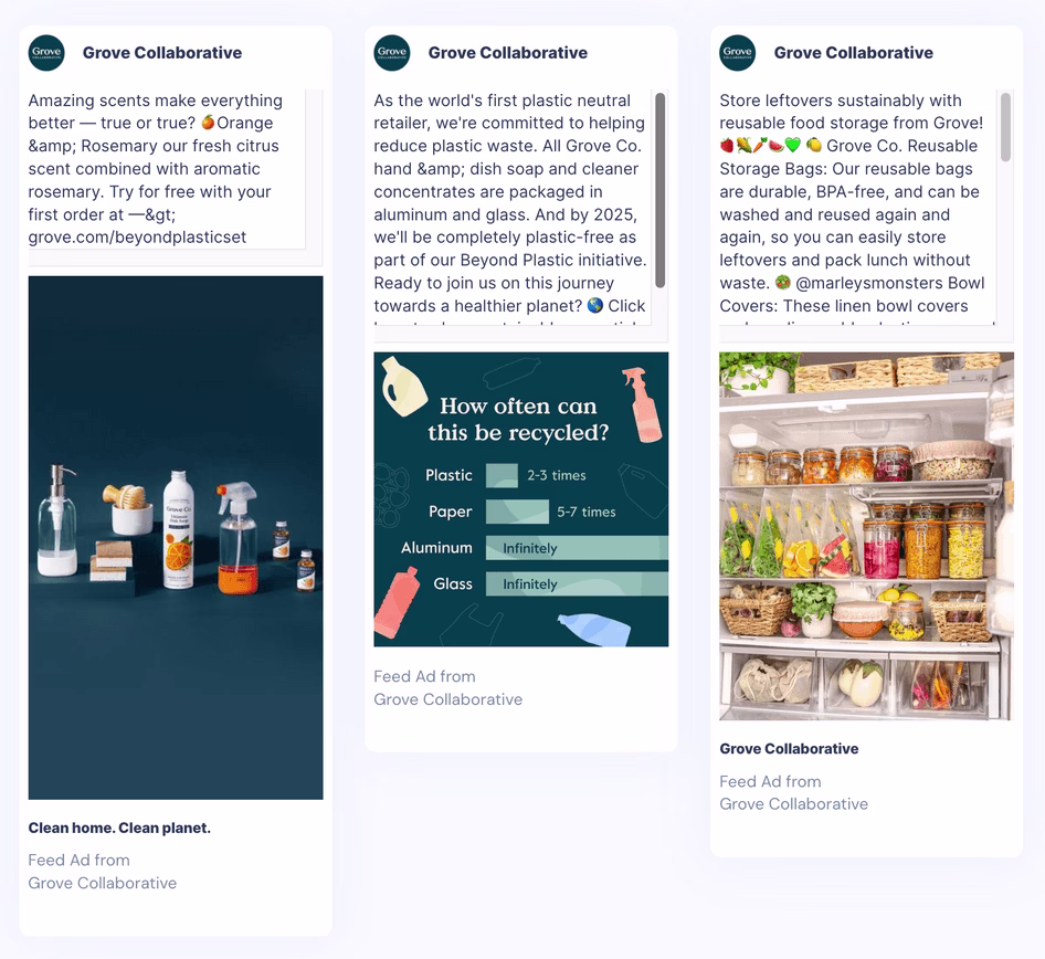 [visual] Grove Collaborative’s ad creatives are tailored to its niche audience (feed collage courtesy of Panoramata)